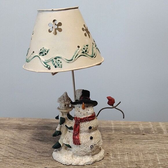 VTG Set of 2 Christmas Ceramic Snowman Metal Shade Tealight Holders - Picture 4 of 16